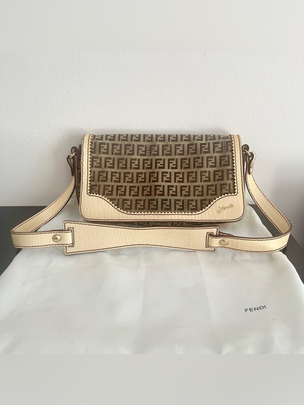 Fendi Monogram Logo Baguette Zucca Shoulder Bag
